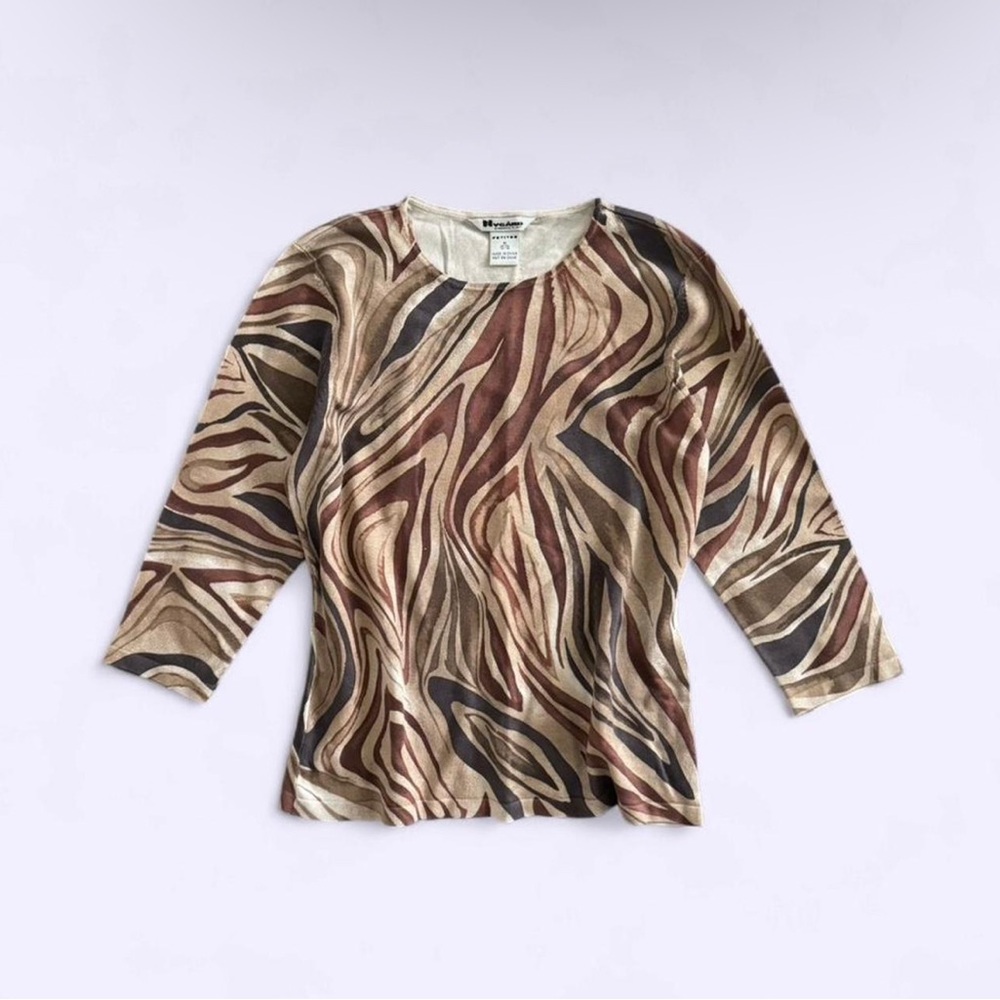 vintage silk blend abstract knit top nvgard collection brown soft